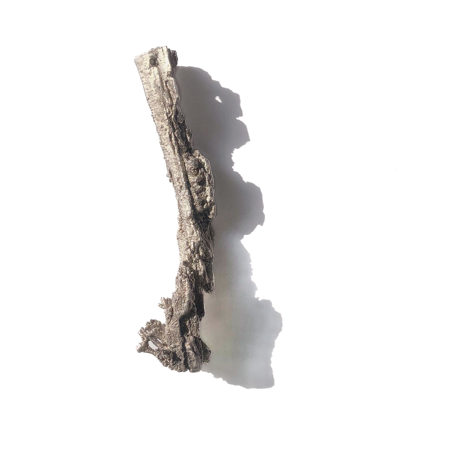 Nahaufnahme des Anhängers Ast mit Flechten, Draufsicht, betont die natürliche Struktur und Handwerkskunst